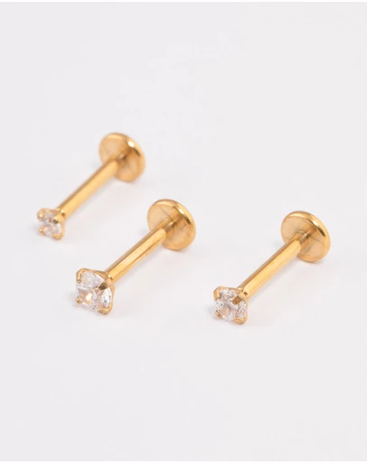 Lovisa - Gold Plated Surgical Steel Cubic Zirconia Threadless Flat Back Studs Pack
