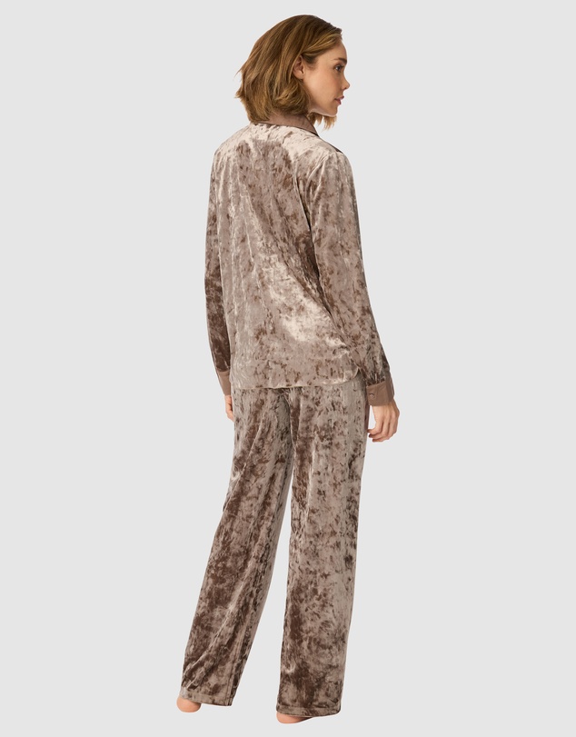 DKNY - Crushed Velour Button-Up Long Sleeve Long Pyjama Set