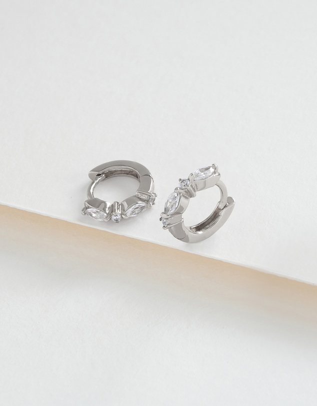 Wanderlust + Co - Marquise Pave Silver 8mm Huggie Earrings