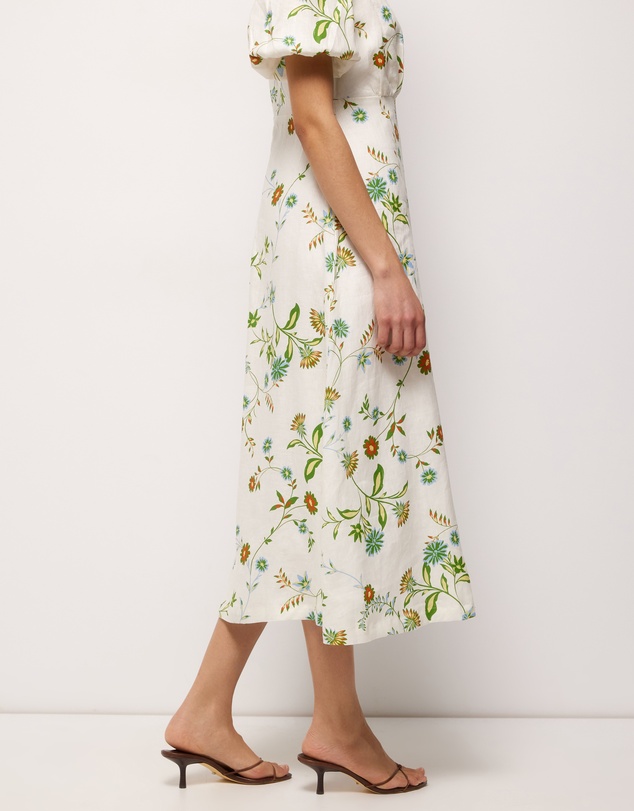 AERE - Clea Linen Puff Sleeve Midi Dress