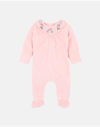 Fox & Finch - Wild Garden Embroidered Velour Zip Onesie - Babies