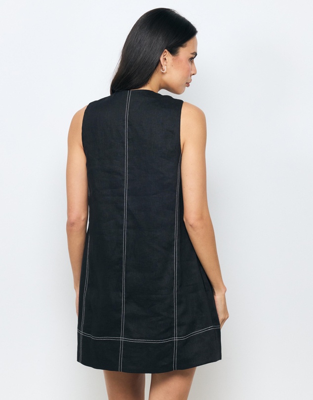 AERE - Anni Contrast Stitch Linen Mini Dress