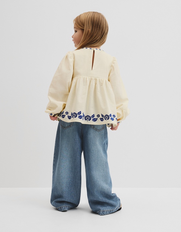 Country Road - Long Sleeve Embroidered Shirred Blouse