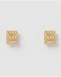 Izoa - Alphabet Mini Letter E Stud Earrings Gold