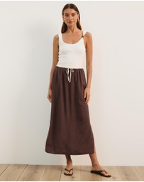 Atmos&Here - Jade Linen Blend Contrast Midi Skirt