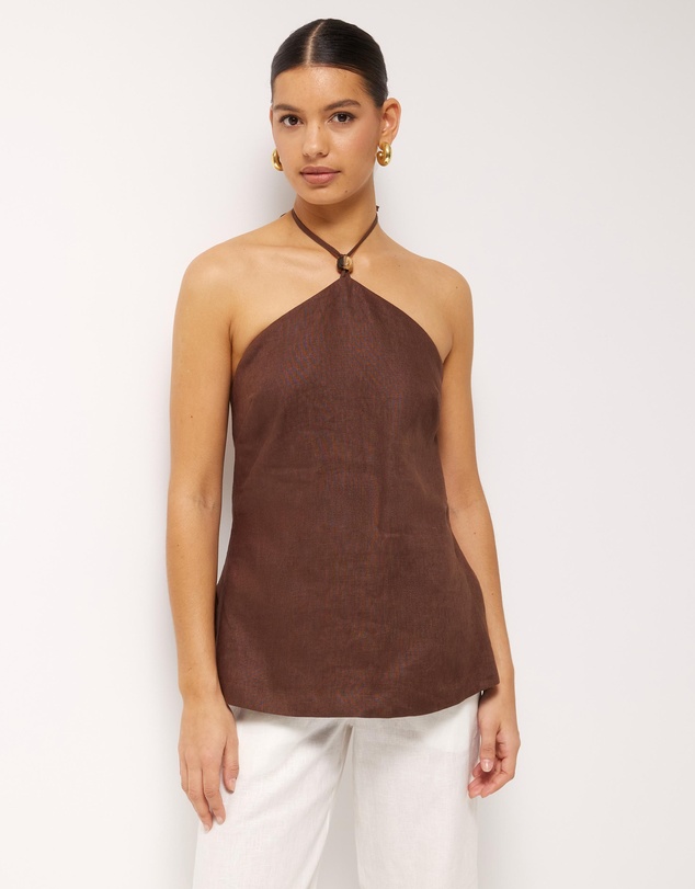 AERE - Sol Bead Trim Linen Halter Top