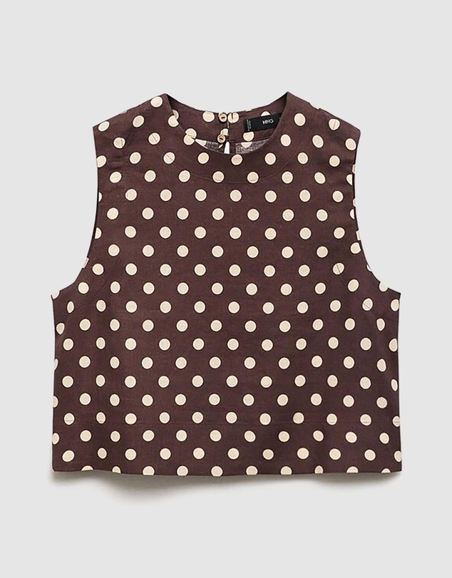 M.N.G - Romeo Polka-Dot Linen Crop Top
