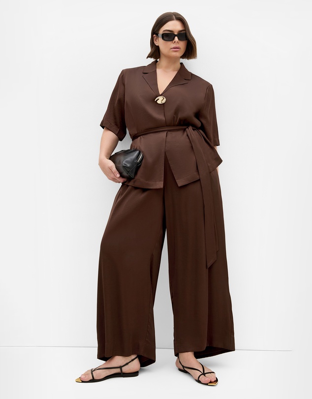 City Chic - Plus size Helena Waist Tie Shirt - chocolate