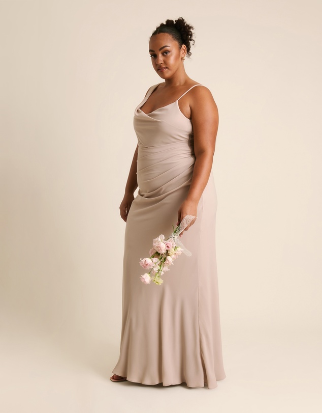 Six Stories - Cowl Front Asymmetrical Chiffon Bridesmaid Dress