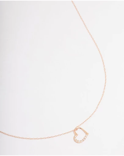Lovisa - Rose Gold Plated Sterling Silver Cubic Zirconia Half Paved Heart Necklace