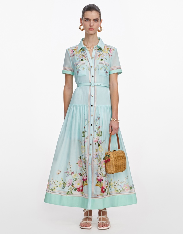 Self Portrait - Mint Floral Organza Midi Dress
