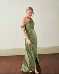Six Stories - Asymmetrical Bardot Strap Satin Bridesmaid Dress