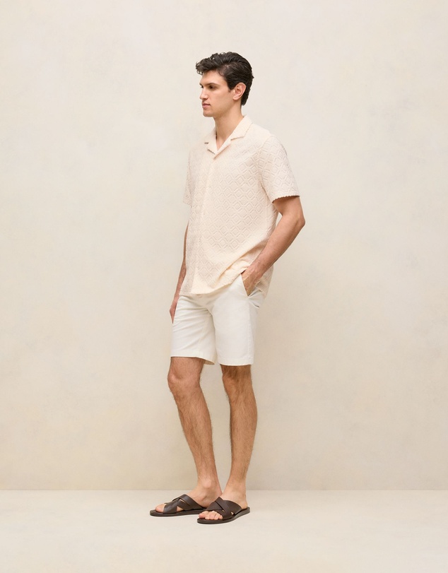 Trenery - Terry Geo Tile Camp Shirt in Parchment