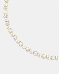 Swarovski - Matrix Tennis Necklace, Crystal Pearl, Round Cut, White, Gold-tone Plated