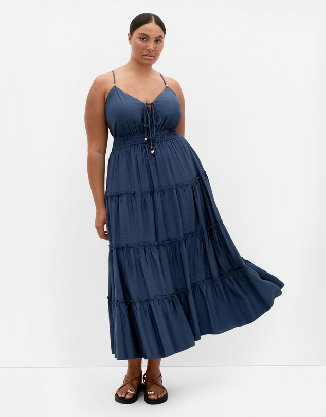 City Chic - Plus size Aiza Tier Maxi Dress - petrol