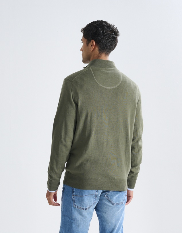3 Wise Men - 3 Wise Men Harvey Zip Neck Merino Knit - Army Green