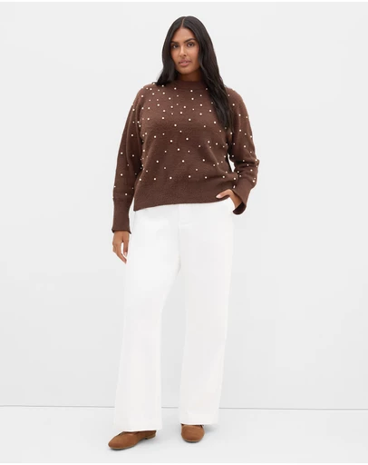 City Chic - Plus size Pearl Gate Jumper - chocolate