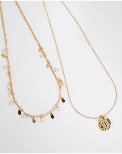 Lovisa - Gold Plated Freshwater Pearl & Molten Necklace Set