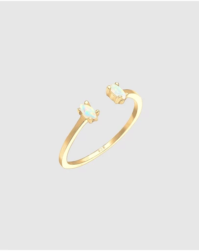 Elli Jewelry - Opal Oval Band Ring in Gold-Plated 925 Silver