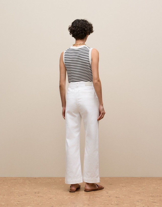 Trenery - Australian Cotton Blend Denim Tailored Pant in White