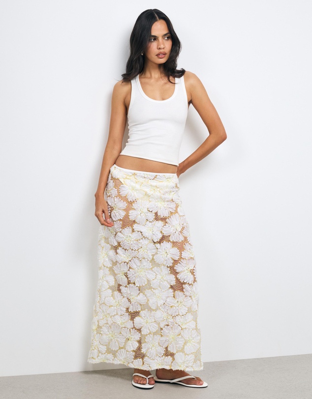 AERE - Loe Sequin Flower Maxi Skirt