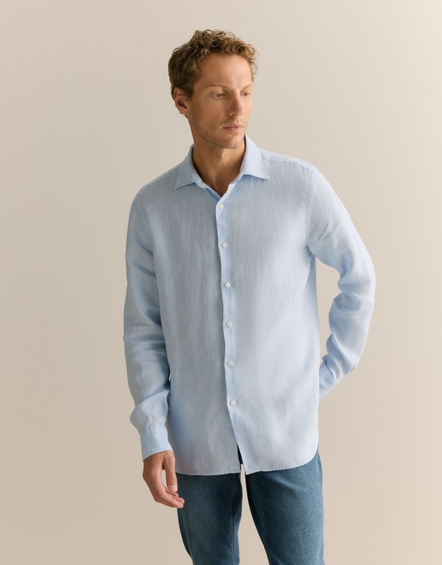 Trenery - Tailored Fit Delave Linen Long Sleeved Shirt in Fresh Blue