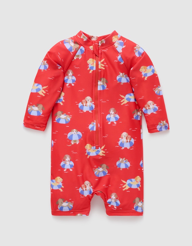 Purebaby - Printed Long Sleeve Rashie Sunsuit- Kids-Babies