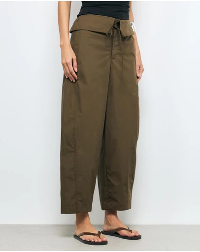 AERE - Nina Cotton Foldover Barrel Pants