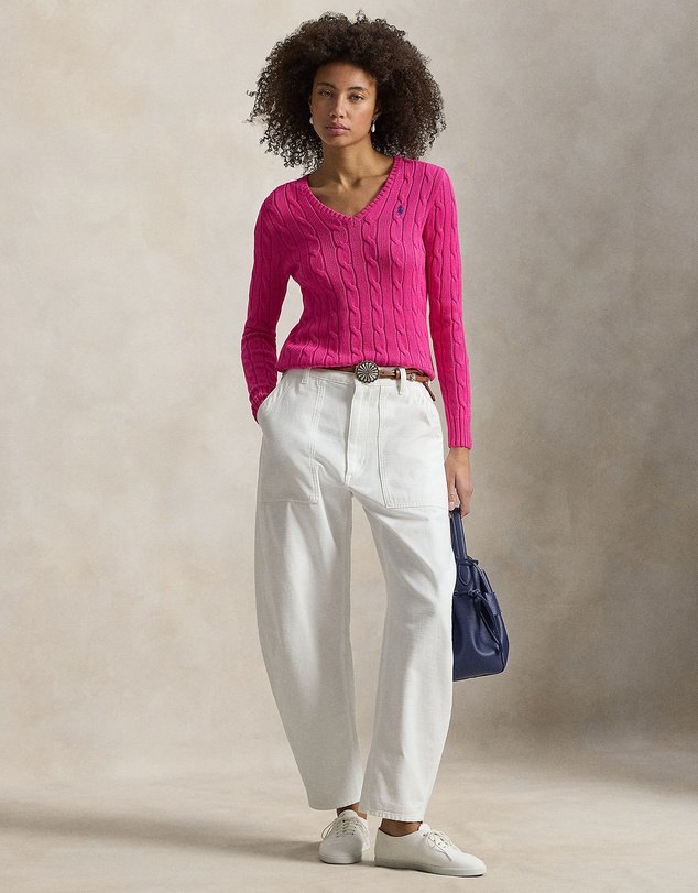 Polo Ralph Lauren - Cable-Knit Cotton V-Neck Sweater - The ICONIC Exclusive