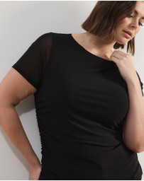 Atmos&Here Curvy - Maya Mesh Cap Sleeve Boat Neck Top