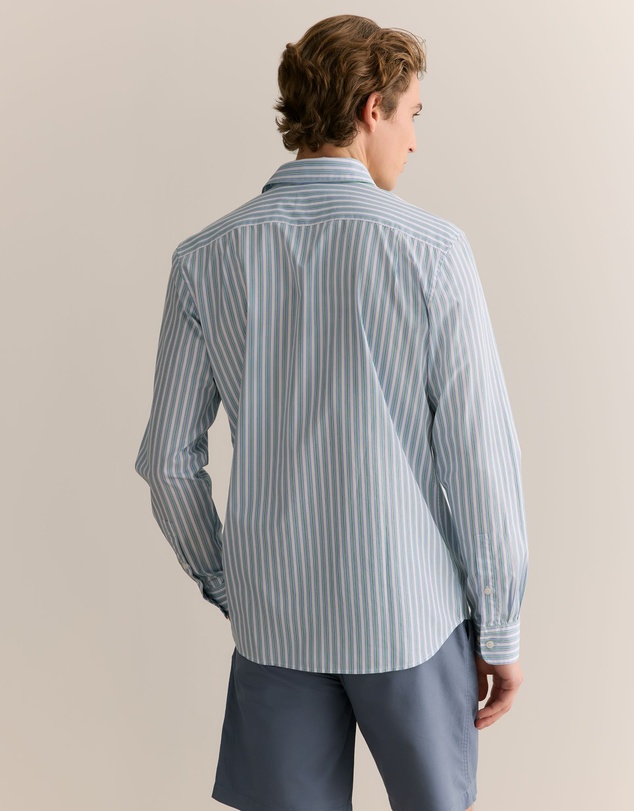 Trenery - Cotton Poplin Multi Stripe Shirt in Chalk Blue