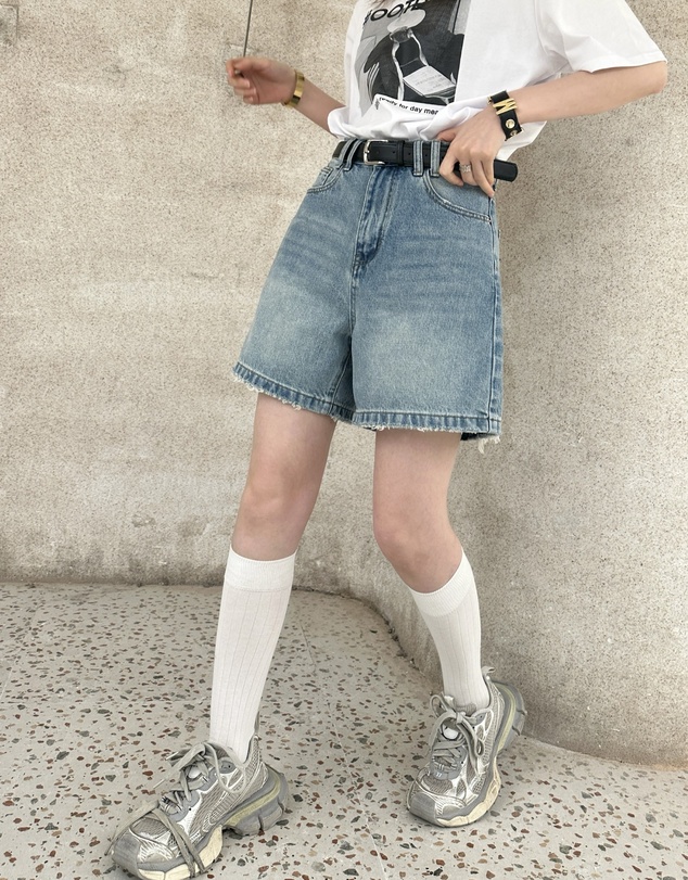 Glamorous - High-rise straight-leg raw-trimmed denim shorts