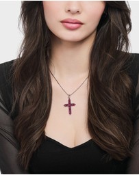 THOMAS SABO - Blackened cross pendant with ruby red stones