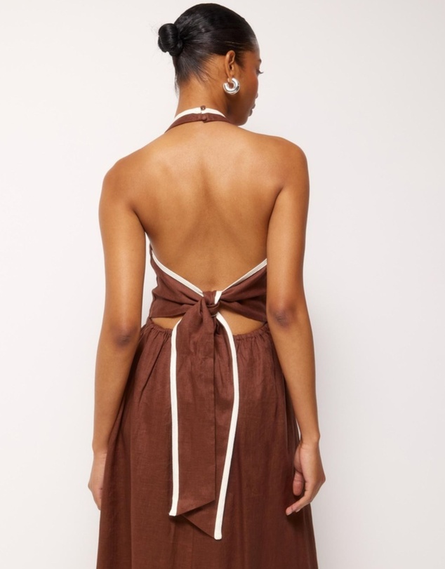 Revibe - Repaired AERE Zali Linen Halter Midi Dress - AU 6