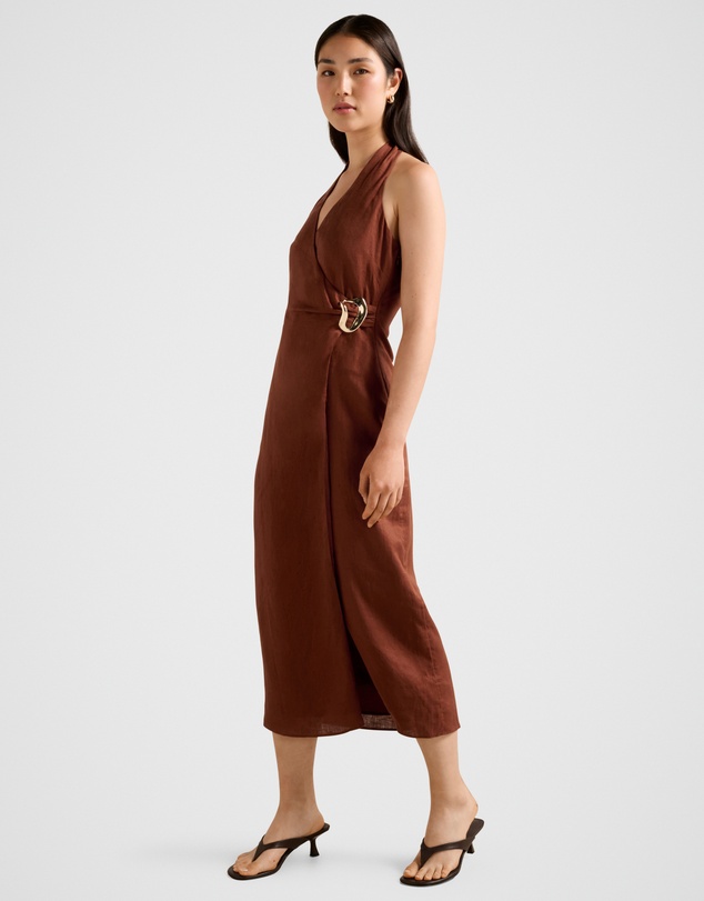 Forever New - Livia Linen Hardware Wrap Midi Dress