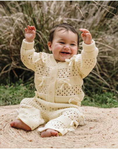 Kynd Baby - Knit Bow Cardigan in Ivory