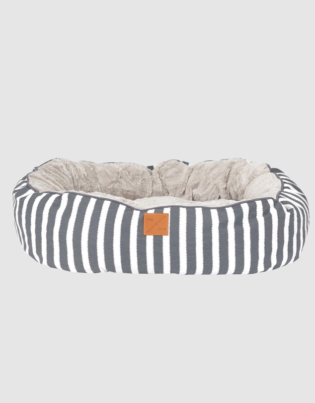 Mog & Bone - 4 Seasons Reversible Circular Dog Bed - Charcoal Hamptons Stripe Print