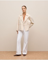 Trenery - Double Faced Wool Check Peacoat in Stone