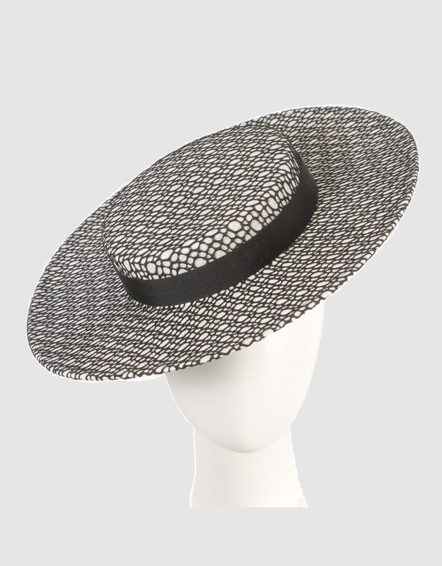 Max Alexander - White & Black lace-covered Boater Hat