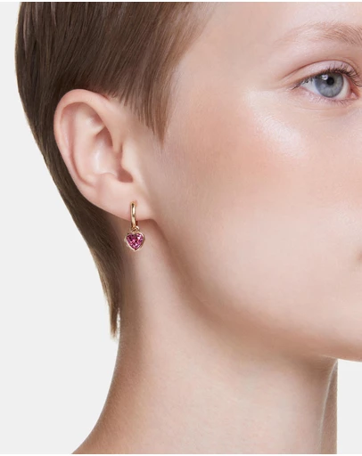 Swarovski - Chroma drop earrings, Heart, Red, 18K gold finish