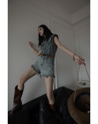 Glamorous - Stand collar pocket belt denim vest