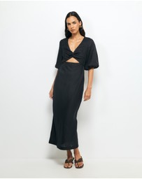 AERE - Idalia Twist Front Linen Midi Dress