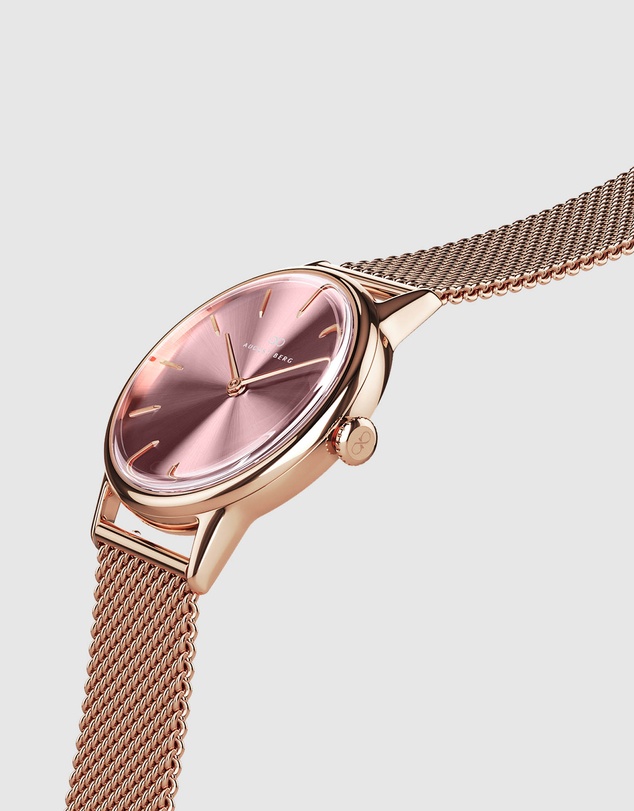 August Berg - Serenity 32mm Rose Gold Plated Mesh Watch