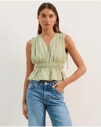 Atmos&Here - Ray Linen Blend Sleeveless Gathered Top