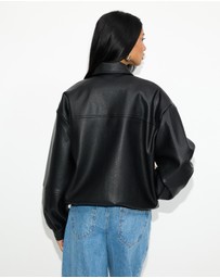Dazie - Cool Nights Oversized Pebbled Leather Look Jacket