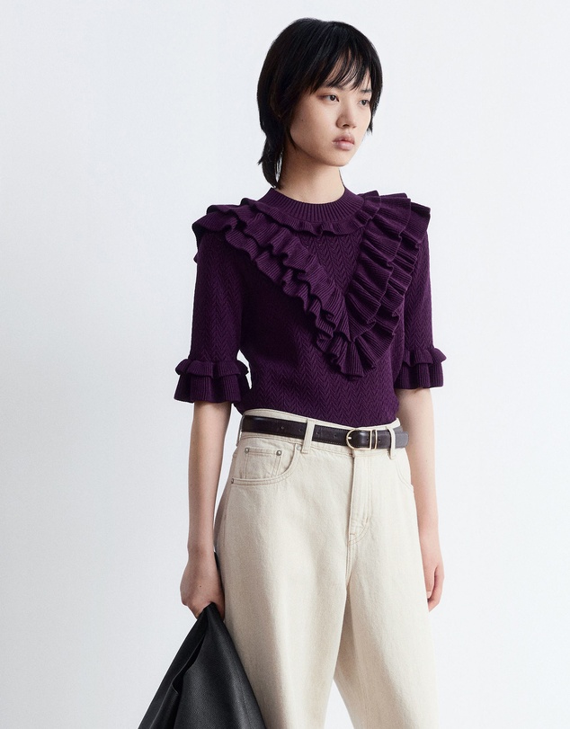 & Other Stories - Pointelle-Knit Ruffle Top