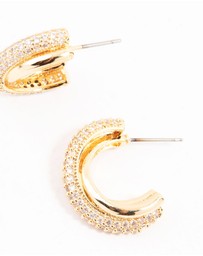 Lovisa - Mixed Metals Cubic Zirconia Cross Hoop Earrings