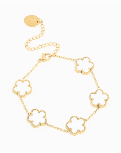 Lovisa - Waterproof Gold Plated Stainless Steel Ivory Inlay Large Flowers Charm Bracelet