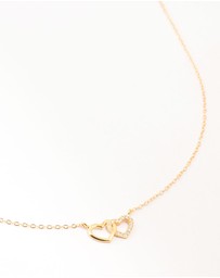 Lovisa - Gold Plated Sterling Silver Double Heart Cubic Zirconia Necklace