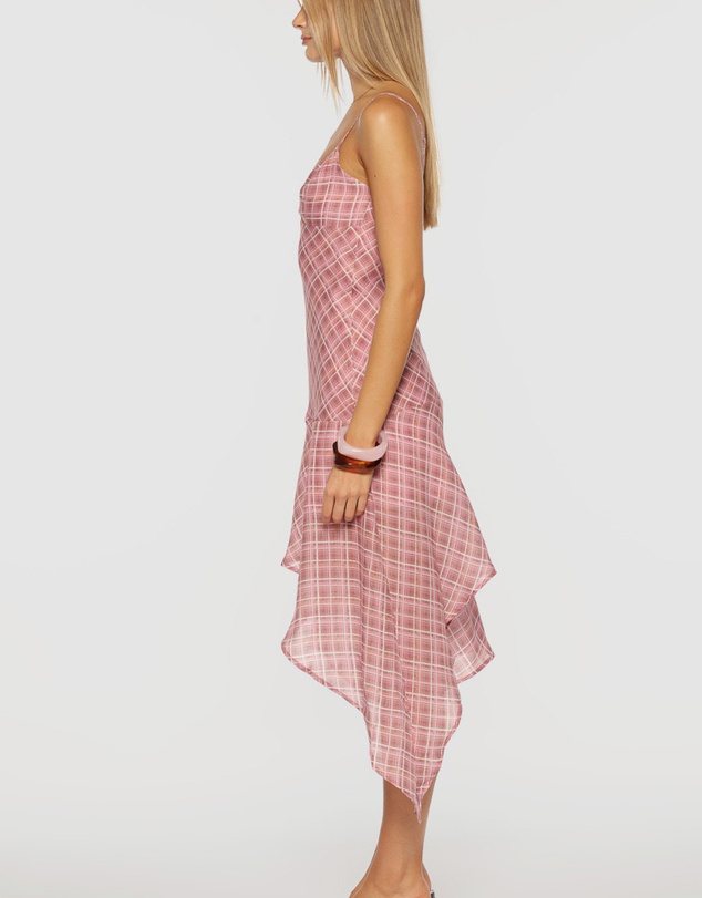 Beginning Boutique - Milla Pink Plaid Hanky Hem Midi Dress